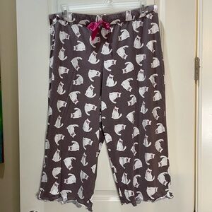 Sleep Sense Lounge Pants Gray and White Cat Pattern Cropped Pajama  Size XL
